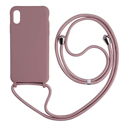 Ququcheng Funda Compatible con iPhone 7/iPhone 8,Ajustable Collar Correa de Cuello Cordón Cuerda Carcasa TPU Bumper Silicona Skin Caso para iPhone 7/iPhone 8-Rose Oro