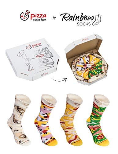 Rainbow Socks - Pizza MIX Italiana Hawaiana Caprichosa Mujer Hombre - 4 pares de Calcetines - Tamaño 36-40