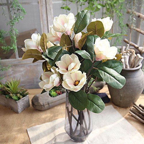 Ramo de Flores Artificiales de Magnolia de Tacto Real para Bodas, Fiestas, Ramo de Novias, hoteles, oficinas, Jardines, decoración del hogar