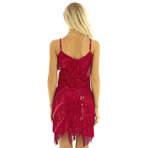 ranrann Vestido de Baile Latino Flecos para Mujer Vestido de Tango Salsa Rumba Lentejuelas Traje de Baile de Salón Cha Cha Disfraz Fiesta Noche Dancewear Rojo One_Size