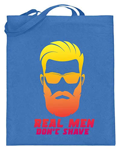 Real Men Don't Shave – Cara de hombre con barba completa – Bolsa de yute (con asas largas), color Azul, talla 38cm-42cm