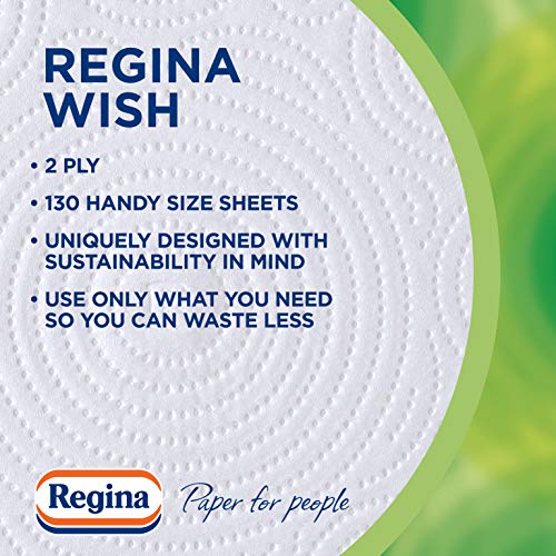 Regina - Wish - Rollo de papel de cocina, 12 rollos, 130 hojas de tamaño práctico. flexible, reduce los residuos, producto con certificado FSC, socio del programa WWF Climate Savers