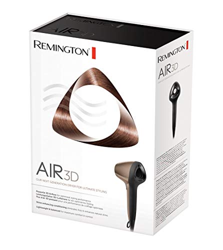 Remington Air 3D - Secador de Pelo, Secador Iónico, 2 Concentradores, 1 Difusor, 1800 W, Bronce - ref. D7777