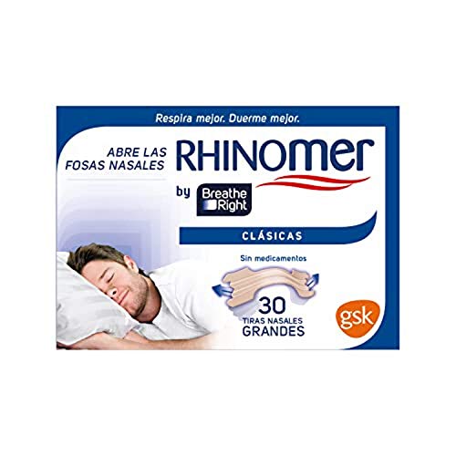 Rhinomer by Breathe Right - Tiras nasales clásicas para la congestión nasal, tamaño grande - 30 unidades, Tono Claro