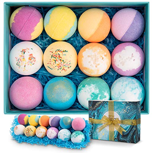 Ribivaul Bombas de Baño, Set de Regalo de Bombas de Baño Efervescentes, Paquete de 12, Sal de Baño con Aceites Esenciales Naturales, Kit Regalo para Compleaños, Fiestas y Festivales