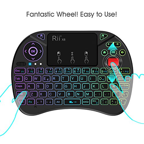 Rii X8 (Nueva versión 2018) - Mini teclado inalámbrico retroiluminado con pantalla táctil 2.4GHz y Rueda de Scroll, dispone de 8 cambios de color