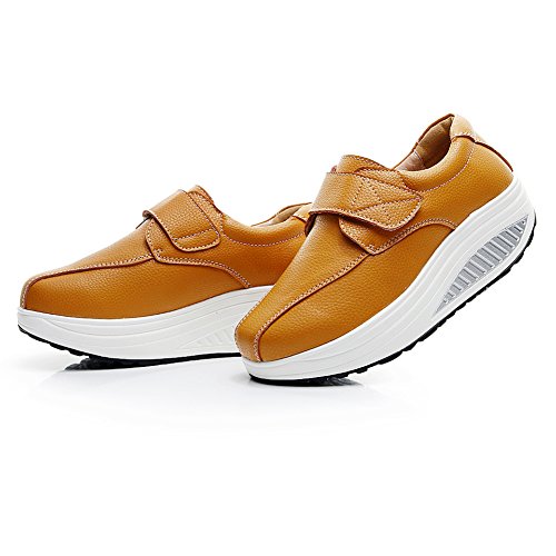 rismart Mujer Cuña Bucle Cómodo Linda Cuero Zapatillas Zapatos SN8787(Tan,EU40.5)