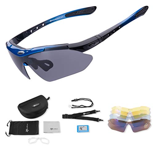 ROCKBROS Gafas de Sol Polarizadas con 5 Lentes Intercambiables para Ciclismo Bicicleta Running Deportes Protección UV 400 Anti Viento para Hombre y Mujer