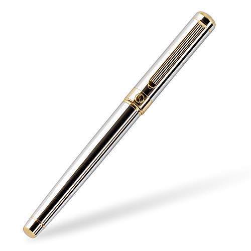 Rollerball Pen de Scriveiner London - Bolígrafo Roller de Gama Alta con Acabado en Oro de 24 Quilates, Recambio Schmidt, Regalo Hombres y Mujeres, Bolígrafos Profesionales de Diseño (Cromado Plata)