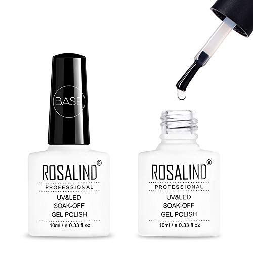 ROSALIND Base y Top Coat Semipermentes, Esmaltes Semipermanentes de Uñas en Gel UV LED Gel Soak Off 10ML