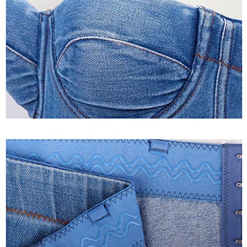 ruiruiNIE Top Corto sin Mangas de Verano para Mujer Retro Denim Push Up Bustier Correas de Espagueti Desmontables Camis Corset Night Club Party Vest Bralette