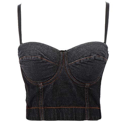 ruiruiNIE Top Corto sin Mangas de Verano para Mujer Retro Denim Push Up Bustier Correas de Espagueti Desmontables Camis Corset Night Club Party Vest Bralette