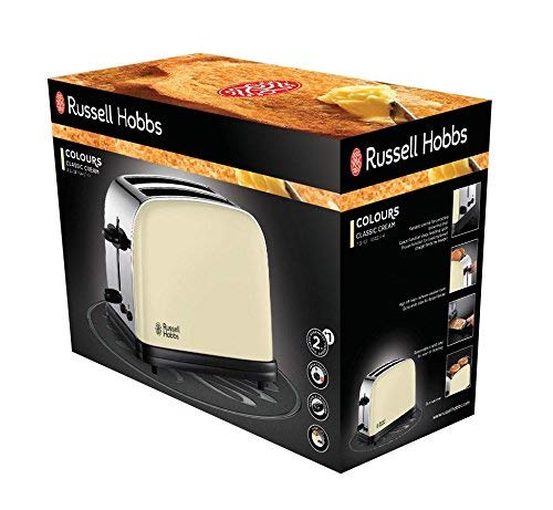 Russell Hobbs Colours Plus Tostadora (2 Ranuras Cortas y Anchas, para 4 Rebanadas), 1100 W, 0 Decibeles, Acero Inoxidable, Crema, ref. 23334-56