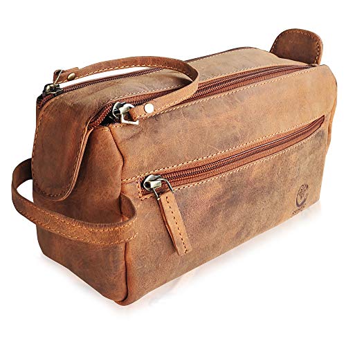 Rustic Town Bolsa de Aseo de Cuero Vintage y Estilo Antiguo para Todos Sus artículos de Viaje para Unisex-Adulto Medio Marrón