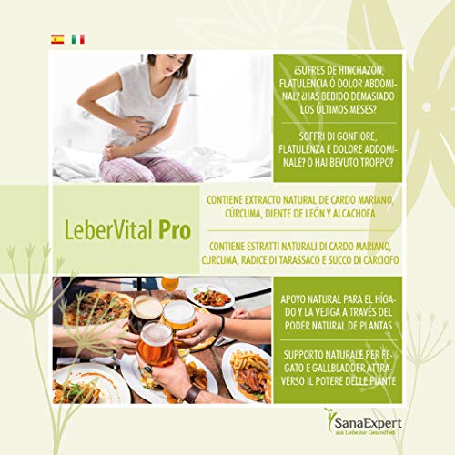 SanaExpert LeberVital Pro, Suplemento Nutricional para el Hígado y los Riñones, Capsulas Depurativas con Extracto de Cardo Mariano, Alcachofa, Cúrcuma, Raíz de Diente de León, 120 Cápsulas