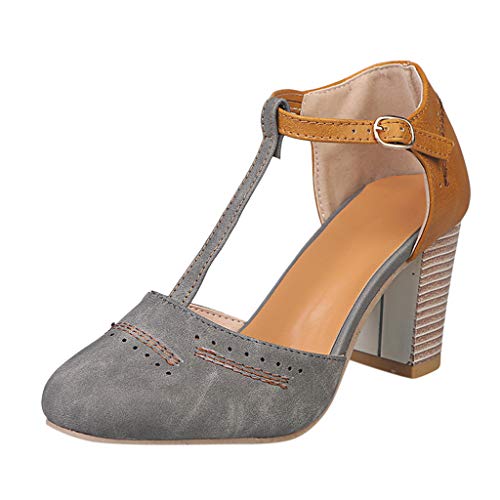 Sandalias para Mujer riou Zapatos de Tacón Medio Mujeres Cabeza Redonda tacón Alto Primavera Verano Casual Sneaker Sandalias de Vestir Chanclas Negro Gris Azul 35-43