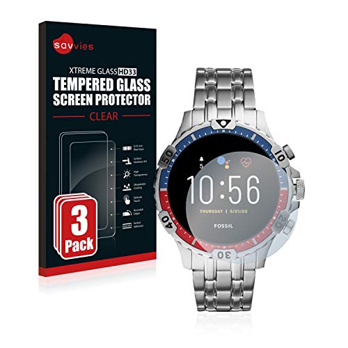 savvies Cristal Templado Compatible con Fossil Garrett HR (5. Gen) (3 Unidades) Protector Pantalla Vidrio Proteccion 9H Pelicula Anti-Huellas