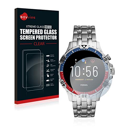 savvies Cristal Templado Compatible con Fossil Garrett HR (5. Gen) Protector Pantalla Vidrio Proteccion 9H Pelicula Anti-Huellas