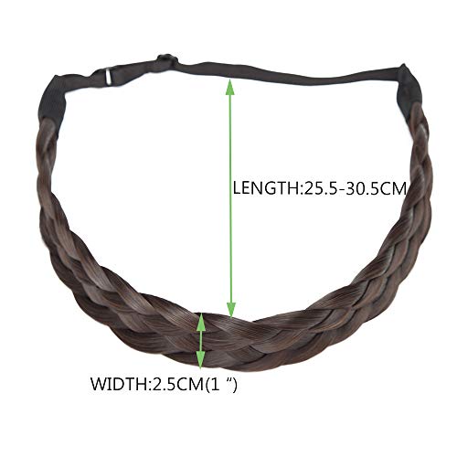 SEGO Diadema Trenza Elástica Mujer Pelo Sintético Se Ve Natural [Castaño Oscuro] Extensiones de Cabello Accesorios Braid Hair Headband (M-2.5cm)