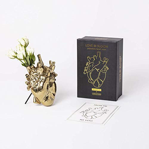 SELETTI Love in Bloom Gold, Porcelain Heart Vase