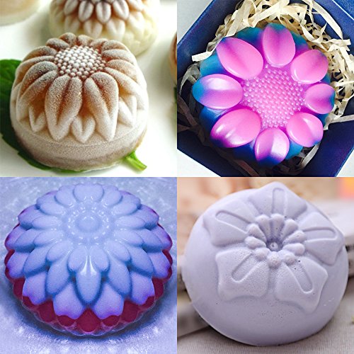 Senhai 6-cavidad de Silicona Flor Forma Bollo moldes, 3 Paquetes de Pasta de azúcar Fondante Forma de Bandeja de Cubitos de Hielo para la Torta casera Chocolate Cupcake - Purple Blue Pink