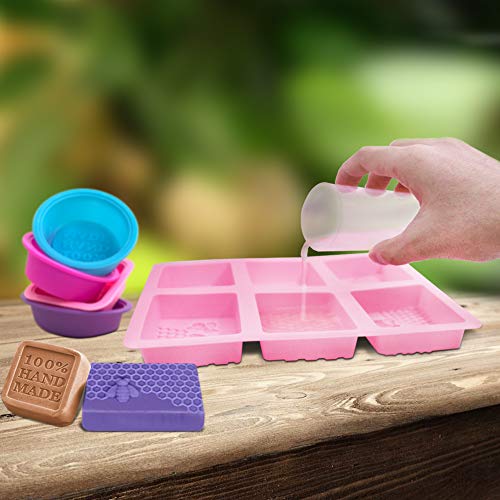 SENHAI Molde rectangular de 6 cavidades y 4 moldes de silicona para jabón, hacer cupcakes, magdalenas, jabón, rosa, morado, rosa, rojo, azul