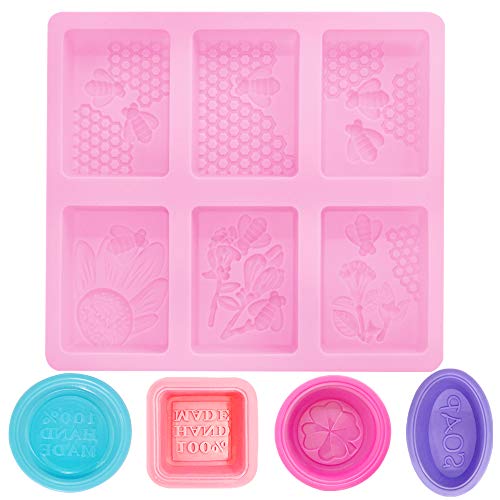 SENHAI Molde rectangular de 6 cavidades y 4 moldes de silicona para jabón, hacer cupcakes, magdalenas, jabón, rosa, morado, rosa, rojo, azul