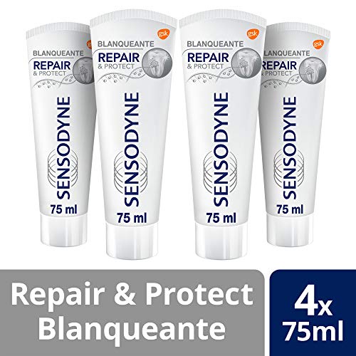 Sensodyne Repair & Protect Blanqueante - Pasta de Dientes que Alivia la Sensibilidad Dental y Ayuda a Eliminar las Manchas - Pack de 4 x 75 ml