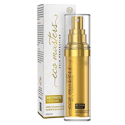 Sérum Facial de Retinol con Ácido Hialurónico 30ml - Suero Hidratante Contorno Ojos Antienvejecimiento, Antiarrugas y Antiedad, Reduce Arrugas de Expresión, Con Ácido Retinoico Puro, Eco Masters