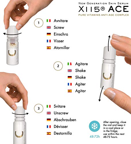 SERUM FACIAL | X115® ACE | Vitaminas Puras | Serum VITAMINA C + Serum RETINOL - Vitamina A + Serum VITAMINA E | Antiarrugas, Antimanchas, Illuminante | 5+5+5 Viales