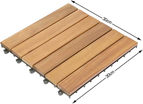 Set de 16 baldosas en madera cumarú 30 x 30 cm para 1,2m²,resistentes a rayos UV para uso en exterior, antideslizantes, ideal para terrazas, jardínes.fácil de instalar.