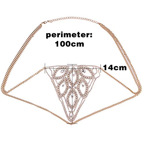 Sethain Diamante de imitación Ropa interior Oro Cadena Brillante Cristal Correa Bragas Bikini Cuerpo Cadenas Hoja Club nocturno Joyas para el cuerpo Accesorios para mujeres y niñas