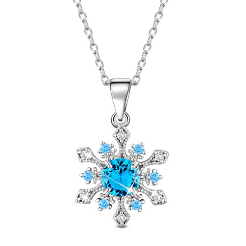 SHEGRACE Collar de Plata de Ley 925 con un Colgante de Flores de Nieve con un circón AAA Azul