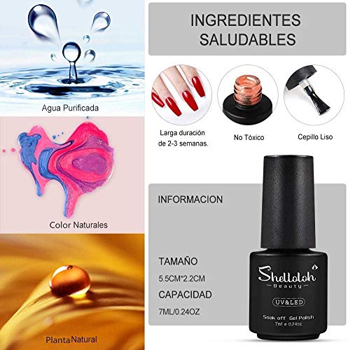 Shelloloh 12pcs Kit de Esmaltes Semipermanentes Esmaltes en Gel Uñas Soak off 7ml Lámpara LED/UV Uñas 24W Secador de Uñas Pulidor Taladro Nail Pulidora Torno Base Coat Top Coat Manicura Pedicura Kit