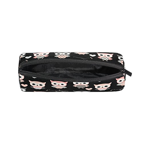 Shinesnow Rose et Gris Hibou Bird étui à crayons crayon noir Pochette Sac avec fermeture à glissière pour filles enfant école étudiant papeterie Fournitures de bureau