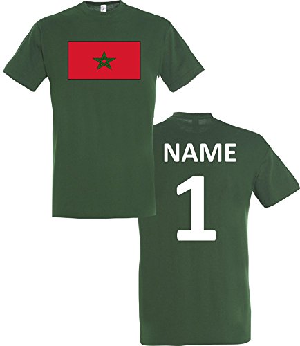Shirtinstyle Camiseta de Hombres Marruecos Morocco Camiseta de País con el Nombre Deseado y Número - Green, XXL