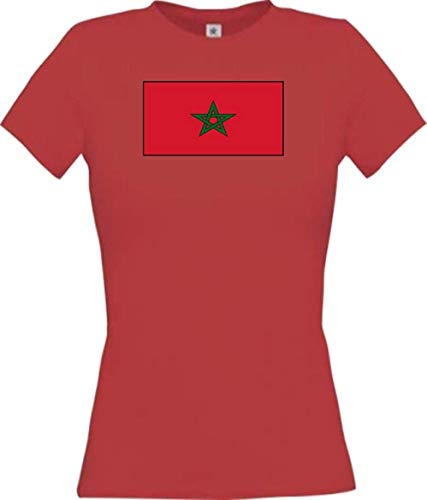 Shirtinstyle Camiseta de Mujer Marruecos Morocco Camiseta de País con el Nombre Deseado y Número - Rojo, XS