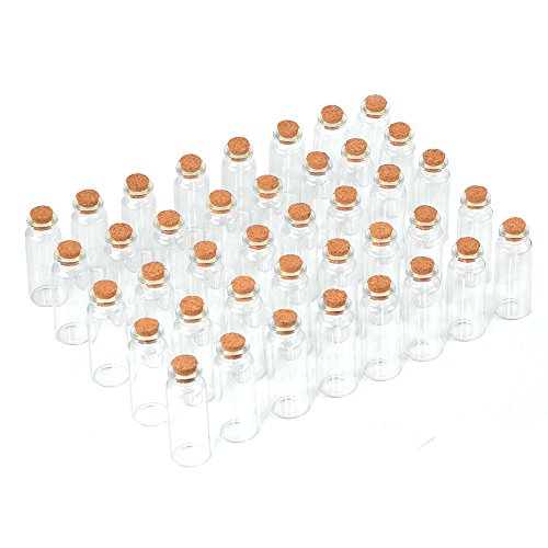 SHiZAK - Juego de 40 botellas de cristal con tapones de corcho, botellas transparentes para manualidades, decoración, recuerdos de bodas, regalos de fiesta, accesorios de almacenamiento