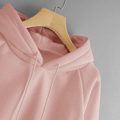 SHOBDW Liquidación Venta Moda para Mujer Sudadera con Capucha Pullover Blusa con Bolsillo Sólido Flojo 2019 Otoño Invierno Manga Larga para Mujer Tops (M, Rosa)