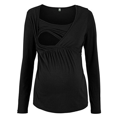 SHOBDW LiquidacióN Ventas Ropa Premamá Mujeres Soft Ropa De Maternidad Tops De EnfermeríA OtoñO Invierno Tops De Manga Larga Ropa para Embarazadas Blusa(Negro,S)