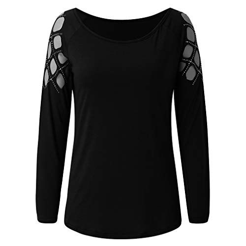 SHOBDW Mujeres Camisetas de Manga Larga Tallas Grandes Cuello en V sólido Camisa de Manga Larga Moda Casual Primavera Otoño Blusa Blusas Sueltas Diseño Cruzado Delantero Camiseta(Negro,XXL)