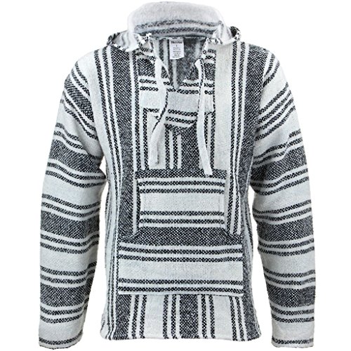 Siesta - Sudadera hippie mexicana, color blanco y negro, con capucha Gris gris XXL