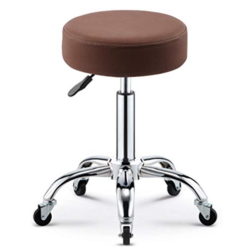 Sillas Peluqueria Profesional con Rueditas，Taburetes Altos Diseno con Marrón Cuero Sintético Asiento，Altura Regulable 42-55 cm，160kg de Capacidad de Carga，Silla Giratoria Estetica para Beauty Salon K