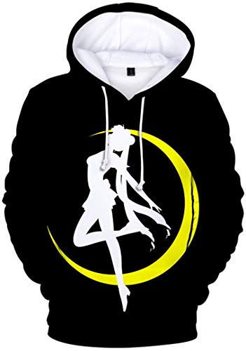 Silver Basic Sudadera con Capucha de Sailor Moon para Hombre,Sudadera con Capucha Deportiva para Fanáticos del Anime Japonés, Jersey de Sailor Moon XXL,69Negro-1