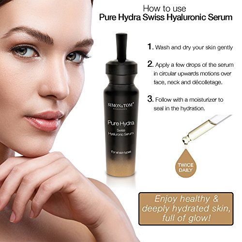 Simon & Tom PURE HYDRA - Serum de Ácido hialurónico facial, con células madre de Argán y vitamina C, no graso, 30ml