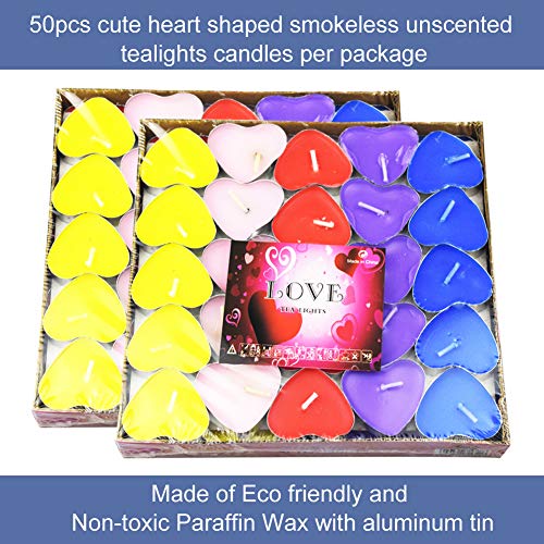 SIMUER 50 Pack Velas Smokeless Decor,Vela en Forma de Amor para Bodas, Cumpleaños, Fiesta, Halloween, Navidad, Festival (Rojo Rosa Amarillo Púrpura Azul)