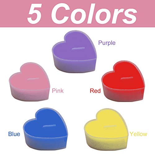 SIMUER 50 Pack Velas Smokeless Decor,Vela en Forma de Amor para Bodas, Cumpleaños, Fiesta, Halloween, Navidad, Festival (Rojo Rosa Amarillo Púrpura Azul)