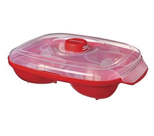 Sistema Apta para microondas escalfador de Huevos (para 4 Huevos, Rojo/Transparente