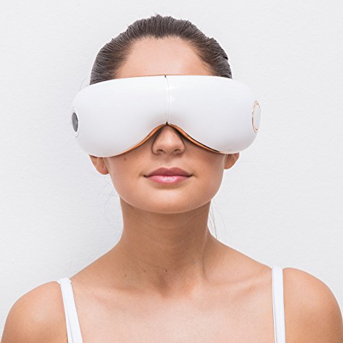 SKANDAS® Masajeador facial y de ojos (modelo 2020) - Máscara ocular y de cabeza/Gafas de masaje electricas plegables con vibromasaje, presoterapia, calor y música – Garantía 2 Años