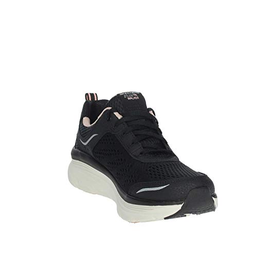 Skechers D'lux Walker, Zapatillas para Mujer, Negro (Black Leather/Mesh/Pink Trim Bkpk), 38 EU